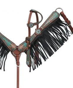 Shiloh PONY Size Teal Gator Fringe Headstall Set