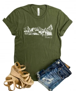 The Cinchy Cowgirl Army Green Proverbs 3:5 Short Sleeve Graphic Tee Clothing