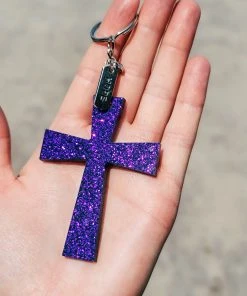 The Cinchy Cowgirl Midnight Purple Hope Cross Keychain Resin Keychains