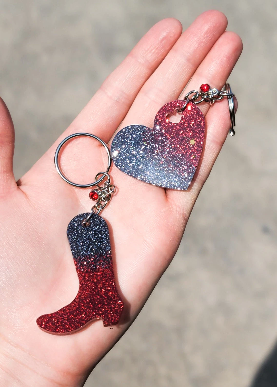 The Cinchy Cowgirl Resin Keychains - Red & Black Heart & Boot Set of 2 - Unique Gift Accessories 3 The Cinchy Cowgirl Resin Keychains Red & Black Heart And Boot (Set Of 2) Keychain