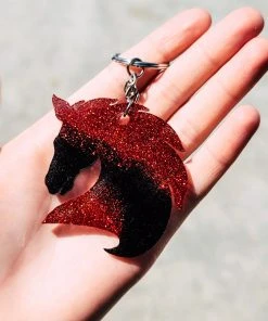 The Cinchy Cowgirl Red & Black Horse Keychain