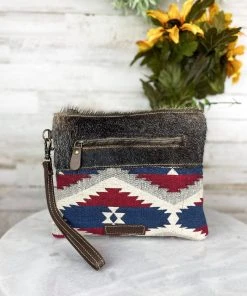 Sixtease Handbags & Wallets Red & Blue Aztec Cowhide Wristlet Pouch