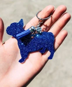 The Cinchy Cowgirl Royal Blue Frenchie Keychain Resin Keychains