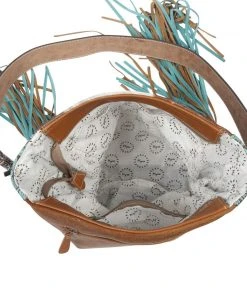 Myra Handbags & Wallets Indigo Aztec Cowhide Fringe Handbag