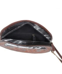 Myra Round Tooled Black & White Cowhide Wallet Purse