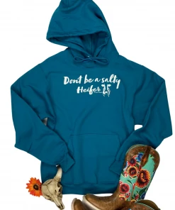 The Cinchy Cowgirl Clothing Teal Salty Heifer Hoodie