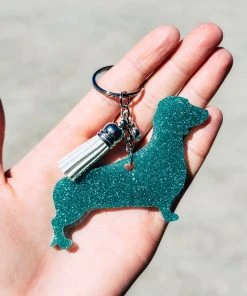The Cinchy Cowgirl Seafoam Green Dachshund Keychain Resin Keychains
