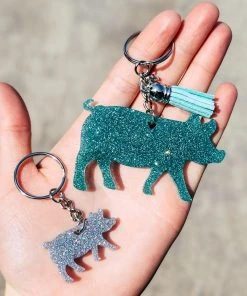 The Cinchy Cowgirl Resin Keychains Seafoam Green & Silver Pig (Set Of 2) Keychain