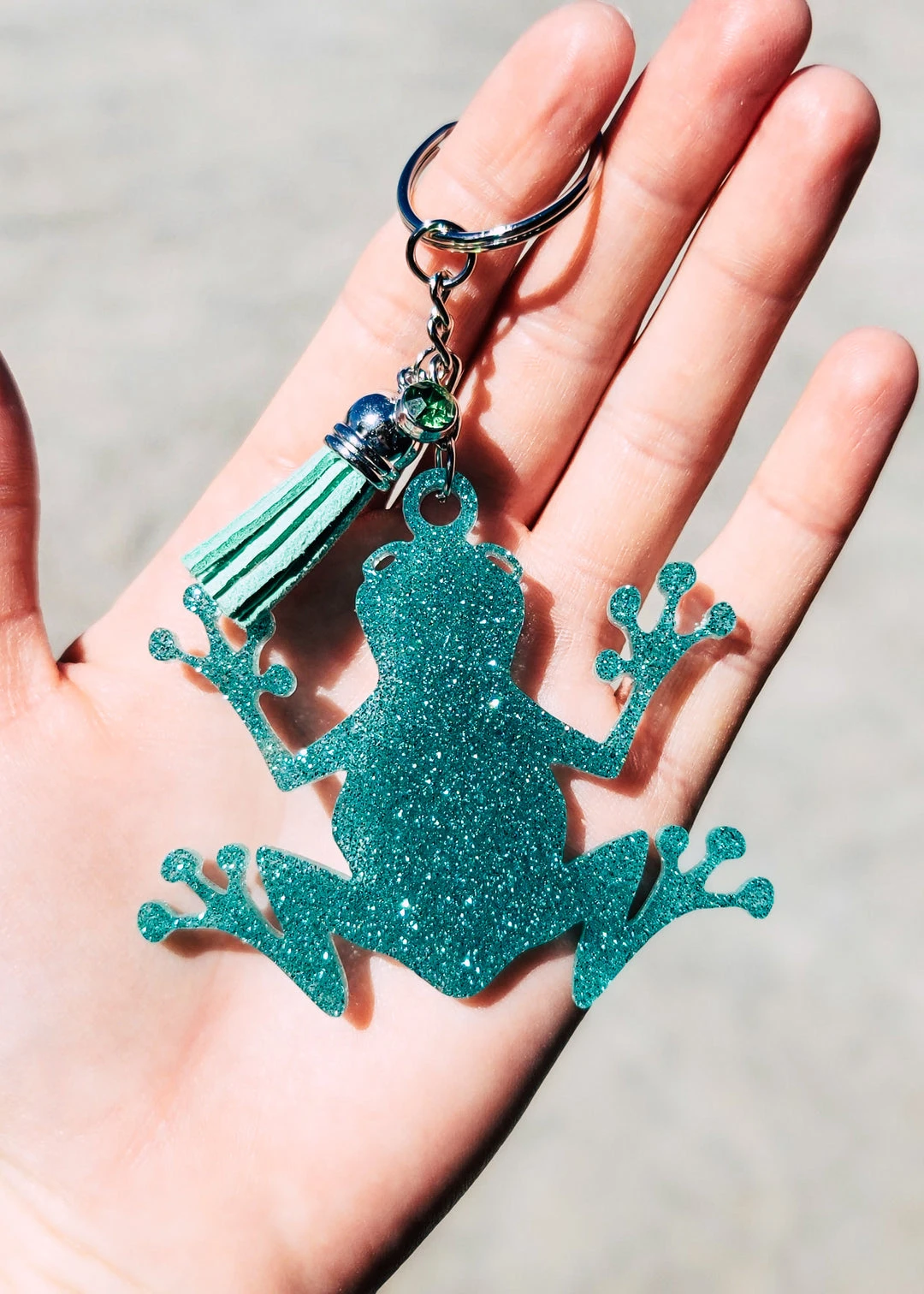 Cinchy Cowgirl Seafoam Green Frog Resin Keychain - Unique Gift & Accessory 3 The Cinchy Cowgirl Resin Keychains Seafoam Green Frog Keychain