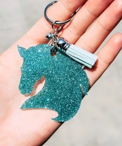 The Cinchy Cowgirl Seafoam Green Horse Keychain Resin Keychains