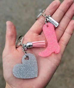 The Cinchy Cowgirl Resin Keychains Silver Heart & Pink Boot (Set Of 2) Keychain