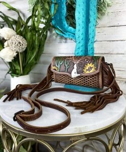 American Darling Brown Fringe Southwestern Tooled Handbag