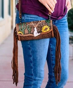 American Darling Brown Fringe Southwestern Tooled Handbag