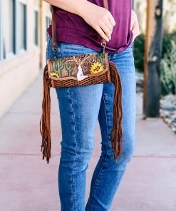 American Darling Brown Fringe Southwestern Tooled Handbag