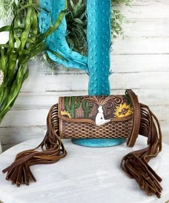 American Darling Brown Fringe Southwestern Tooled Handbag