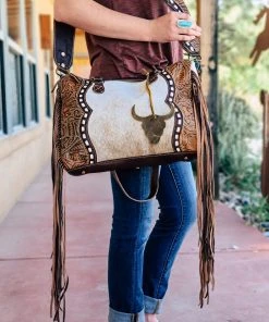 Myra Cowhide & Steer Skull Crossbody Handbag - MEGA SALE | Stylish & Durable Leather Bag -The Cinchy Cowgirl Store steerandcowmyrafringehandbag1 03a89ed5 cd09 4c79 b6c7 d264d55ed663 1080x