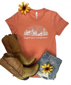 The Cinchy Cowgirl Sunset Support Your Local Farmers Short Sleeve Tee Clothing