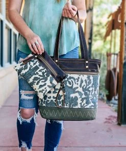 Myra Tan Pattern Tote & Pouch Handbag Set Handbags & Wallets