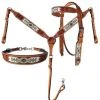 Shiloh Teal & White Beaded 3 Piece Headstall Set Headstall Sets