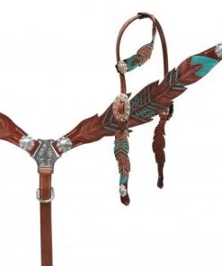 The Cinchy Cowgirl Teal Feather Cutout Headstall Set