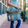 Myra Teal Abstract & Cowhide Pocket Shoulder Handbag