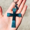 The Cinchy Cowgirl Teal & Black Blessed Cross Keychain