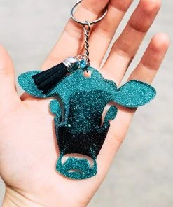 The Cinchy Cowgirl Accessories, Gifts & More Teal & Black Cow Head Keychain