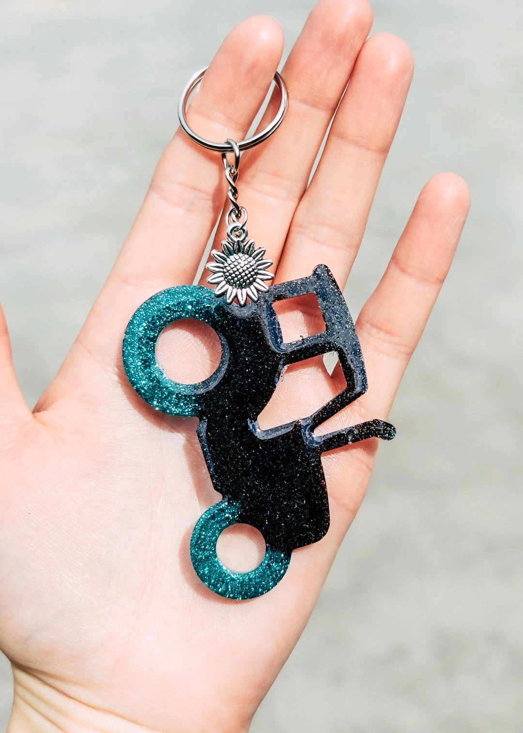 The Cinchy Cowgirl Teal & Black Tractor Resin Keychain - Unique Gift & Accessory 3 The Cinchy Cowgirl Accessories, Gifts & More Teal & Black Tractor Keychain