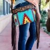 American Darling Teal Aztec Saddle Blanket & Floral Tooled Leather Crossbody Handbags & Wallets