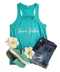 The Cinchy Cowgirl Clothing Teal Barn Babe Graphic Tank Top