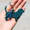 The Cinchy Cowgirl Teal Basset Hound Keychain