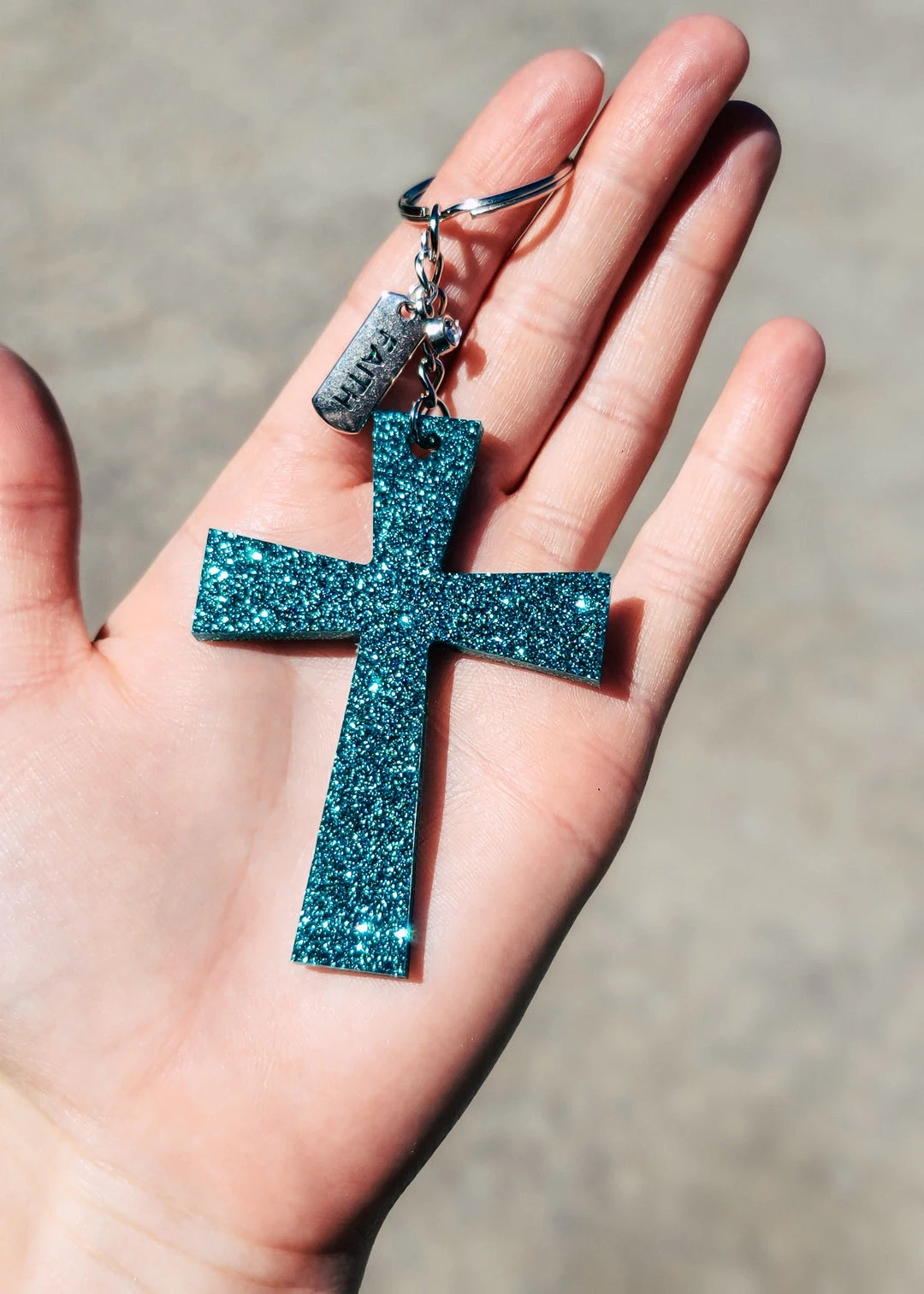 The Cinchy Cowgirl Teal Faith Cross Resin Keychain - Unique Gift & Accessory 3 The Cinchy Cowgirl Resin Keychains Teal Faith Cross Keychain