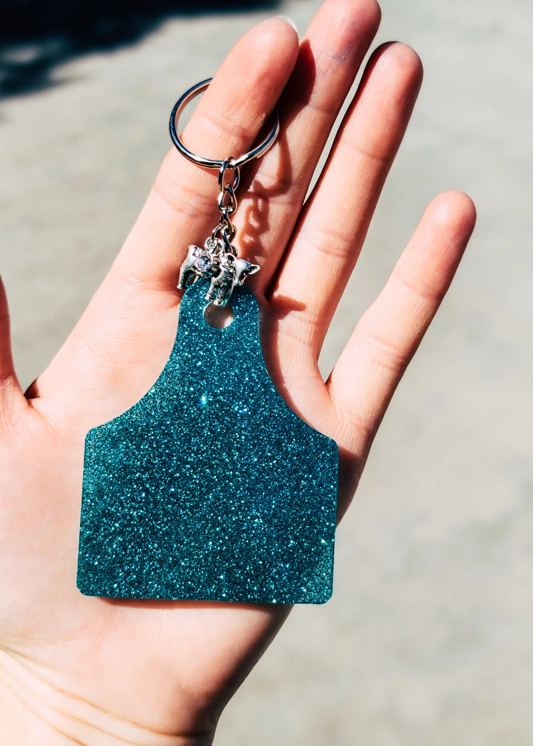 The Cinchy Cowgirl Teal Ear Tag Keychain - Unique Resin Keychain Accessory 3 The Cinchy Cowgirl Teal Ear Tag Keychain Resin Keychains