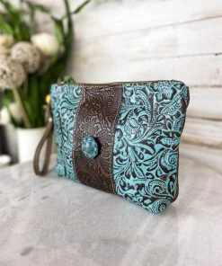 Myra Teal Tooled Handbag & Wristlet/Pouch