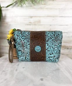 Myra Teal Tooled Handbag & Wristlet/Pouch