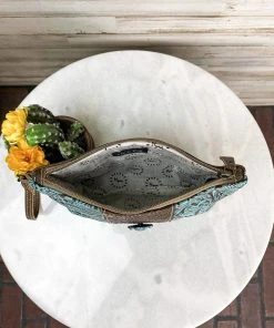 Myra Teal Tooled Handbag & Wristlet/Pouch