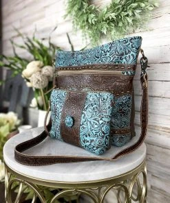 Myra Teal Tooled Handbag & Wristlet/Pouch