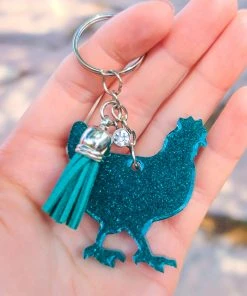 The Cinchy Cowgirl Teal Glitter Chicken Keychain Accessories, Gifts & More