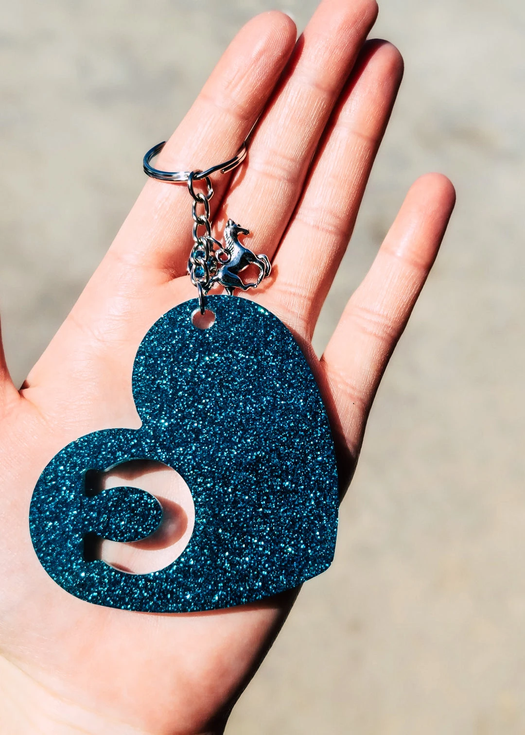 Cinchy Cowgirl Teal Heart Horseshoe Resin Keychain - Unique Gift & Accessory 3 The Cinchy Cowgirl Teal Heart Horseshoe Keychain Resin Keychains