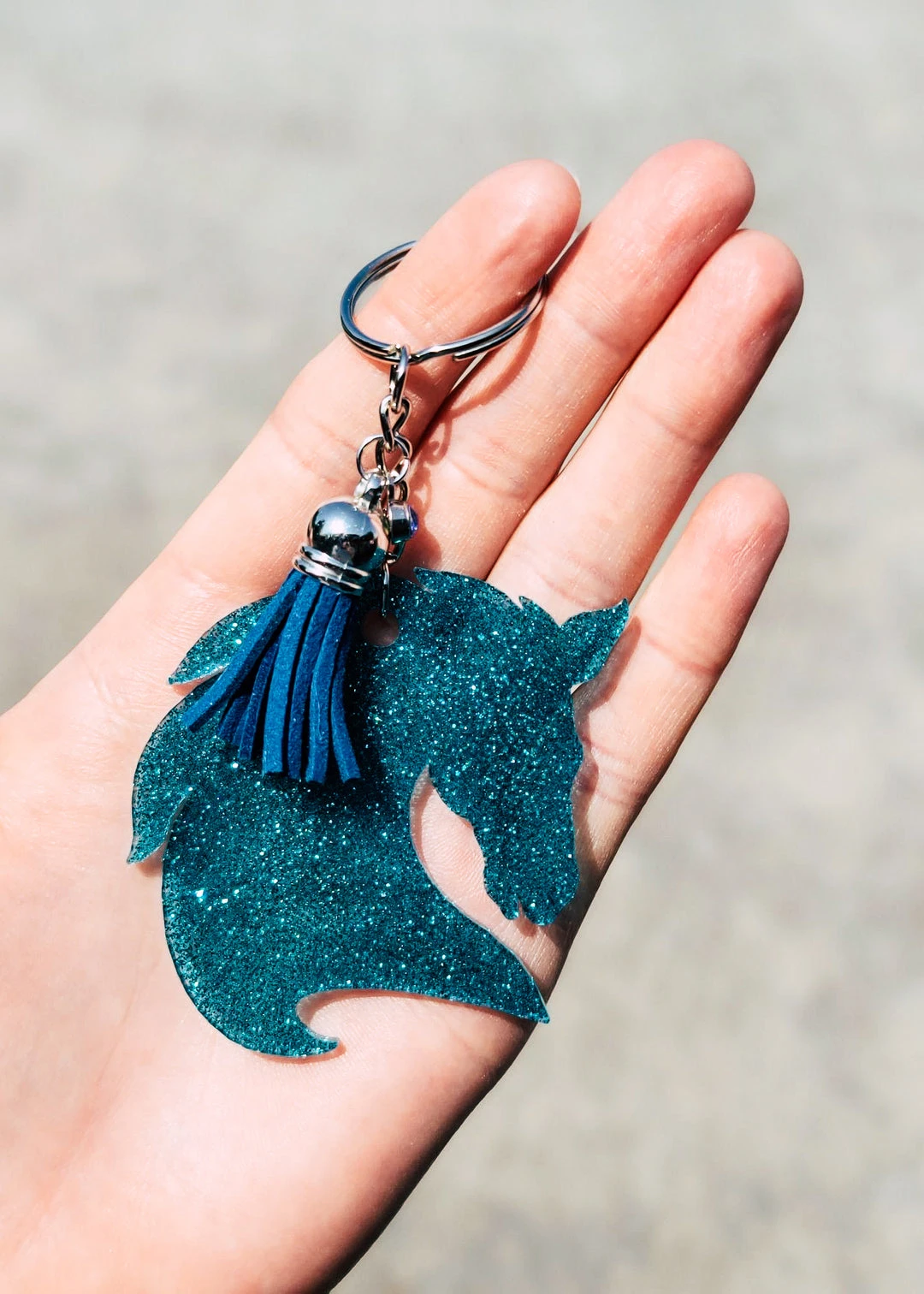 Cinchy Cowgirl Teal Horse Resin Keychain - Unique Handmade Accessory 3 The Cinchy Cowgirl Teal Horse Keychain Resin Keychains