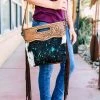 American Darling Teal Metallic Cowhide Fringe Crossbody Handbag