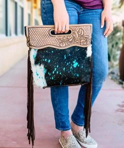 American Darling Teal Metallic Cowhide Fringe Crossbody Handbag