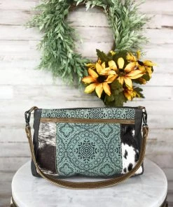 Myra Teal Pattern Cowhide Crossbody Handbag Handbags & Wallets