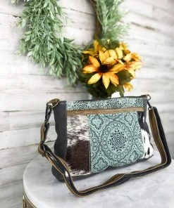 Myra Teal Pattern Cowhide Crossbody Handbag Handbags & Wallets