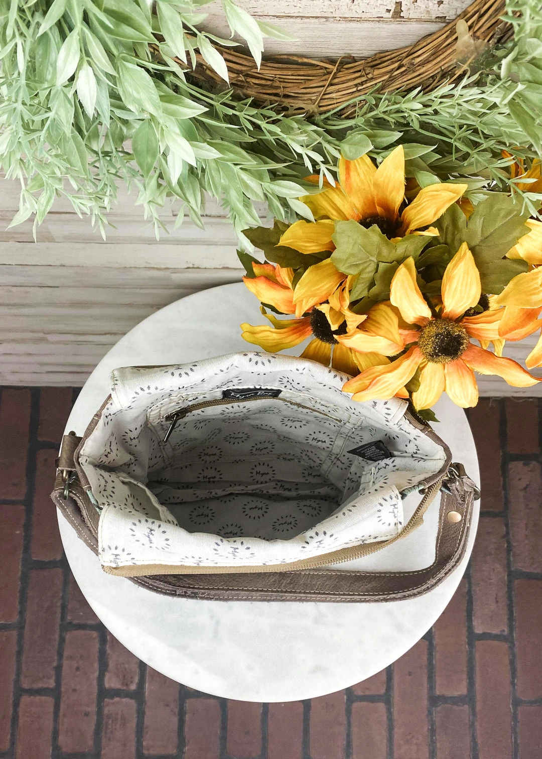 Myra Teal Pattern Floral Cowhide Crossbody Handbag - Stylish & Durable 7 Myra Teal Pattern Floral Cowhide Crossbody Handbag