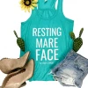 The Cinchy Cowgirl Teal Resting Mare Face Tank Top Clothing