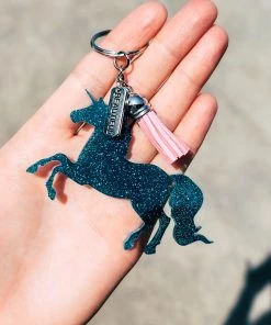The Cinchy Cowgirl Teal Unicorn Keychain Resin Keychains