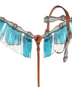 Shiloh Turquoise & White Leather Laced Headstall Set