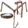 Shiloh Headstall Sets Teal & Brown Beaded 3 Piece Headstall Set