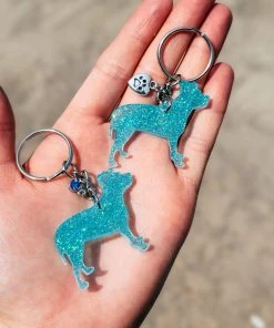 The Cinchy Cowgirl Resin Keychains Turquoise Pitbull Minis (Set Of 2) Keychain